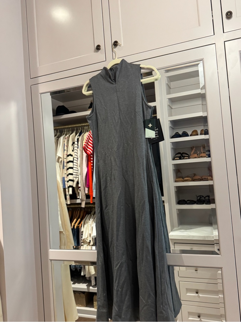 Sleeveless Mock Neck Women's Dress - Gray